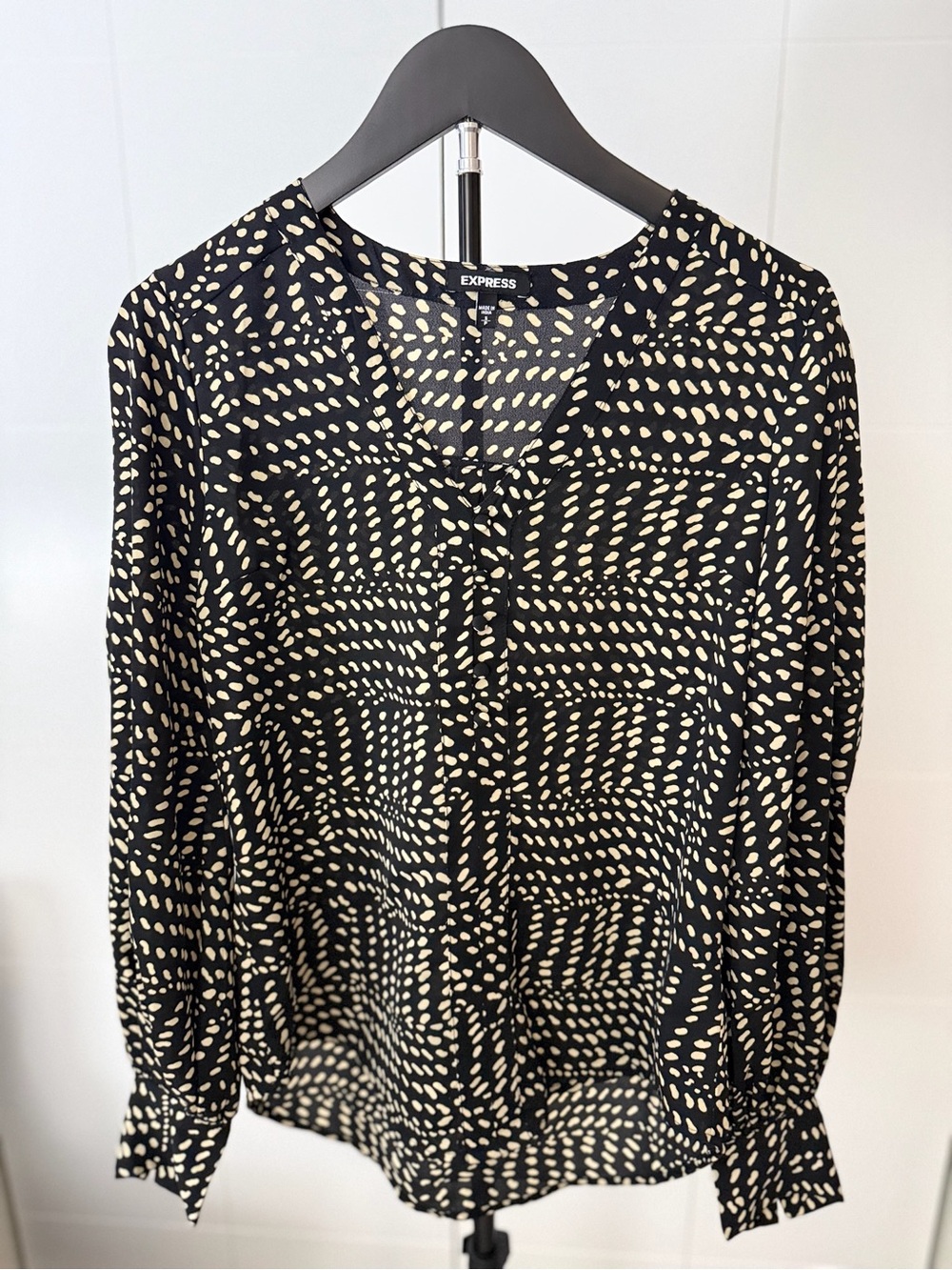 Express Black Blouse with Cream Dot Print